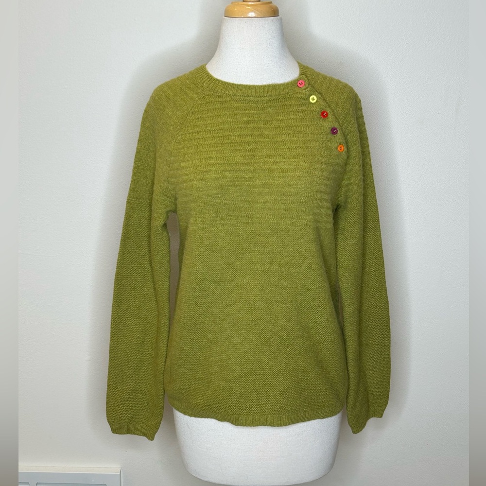 Tabitha Webb Lambswool Blend Green Button-Accent … - image 1
